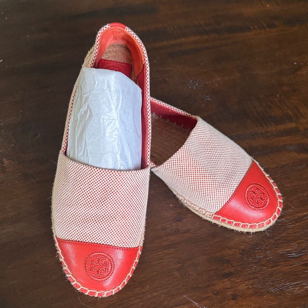 Tory Burch Vibrant Red and Cream Espadrilles